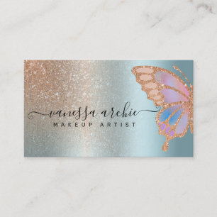 Cartão De Visita Espuma Metálica rosa Dourada Glitter Borboleta Ar