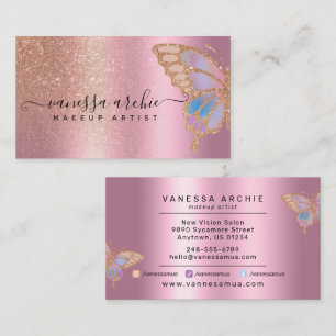 Cartão De Visita Espuma Metálica rosa Dourada Glitter Borboleta Arc