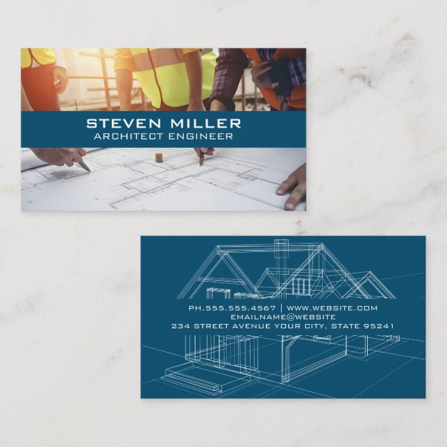 Cartão De Visita Esquemas de Engenheiros de arquiteto | Construção (Frente/Verso)