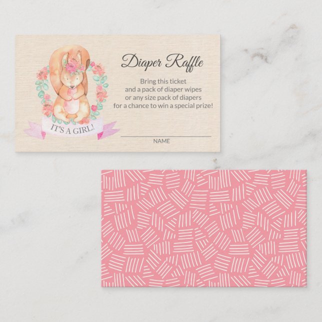 Cartão De Visita Esquilo Floral do Bilhete de Raffle da Fralda chá  (Frente/Verso)