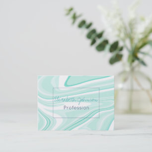 Cartão De Visita Estética de pintura líquida de espiral verde-aqua