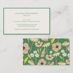 Cartão De Visita Estética Floral Cor-de-Rosa Verde Desenhada à Mão