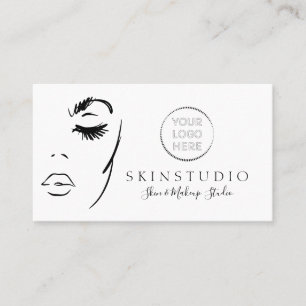 Cartão De Visita Estética Preta e Branca Feminina Logotipo Qr Pele 