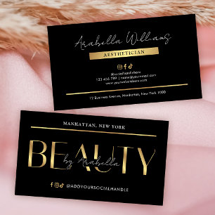 Cartão De Visita Esteticista de Salão de Beleza de Cílios Preto e D