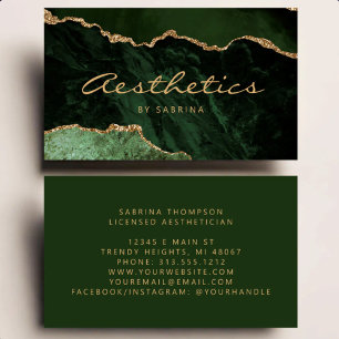 Cartão De Visita Esteticista Luxo Brilho Ouro Ágata Verde