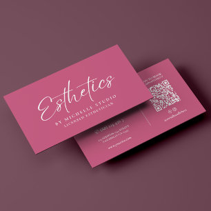 Cartão De Visita Esteticista Monograma Elegante Rosa Branco