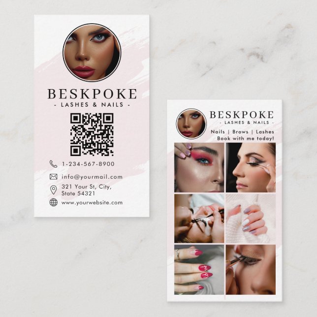 Cartão de Visita Esteticista Rosa com QR Code para (Frente/Verso)