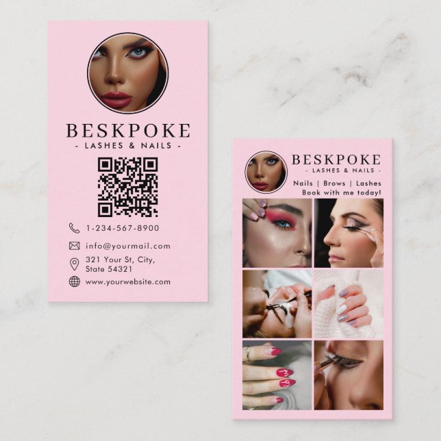 Cartão de Visita Esteticista Rosa com QR Code para (Frente/Verso)