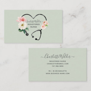 Cartão De Visita Estetoscópio Floral Aquarela Enfermeira Registrada