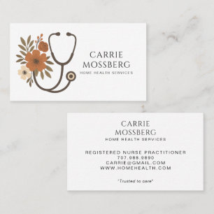 Cartão De Visita Estetoscópio Floral Boho Cuidador de Enfermagem 