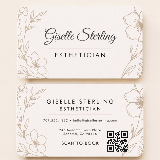 Cartão De Visita Esthetician Floral QR Code Professional (Criador carregado)