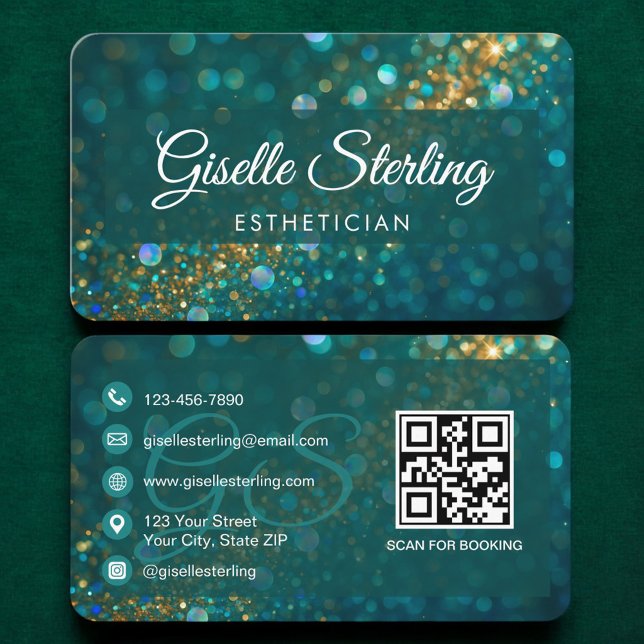 Cartão De Visita Esthetician Green QR Code (Criador carregado)