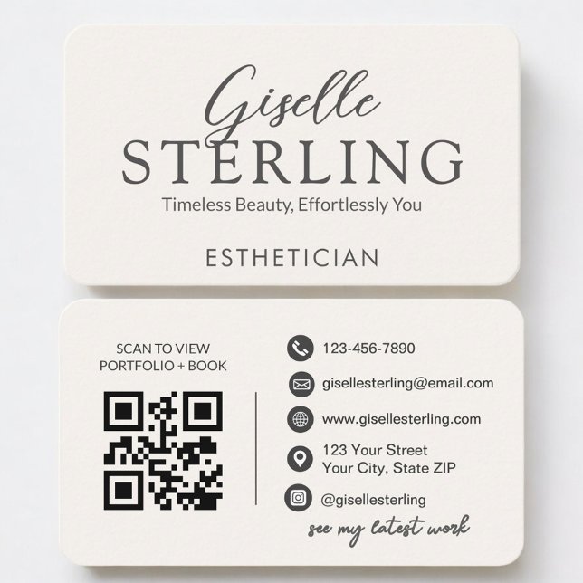 Cartão De Visita Esthetician Neutral QR Code (Criador carregado)
