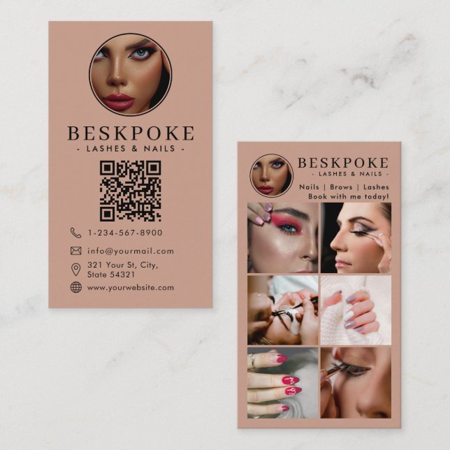 Cartão De Visita Esthetician Photo Feed Boho Social Media QR Code (Frente/Verso)
