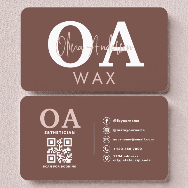 Cartão De Visita Esthetician QR Code Terracotta Wax Specialist  (Criador carregado)