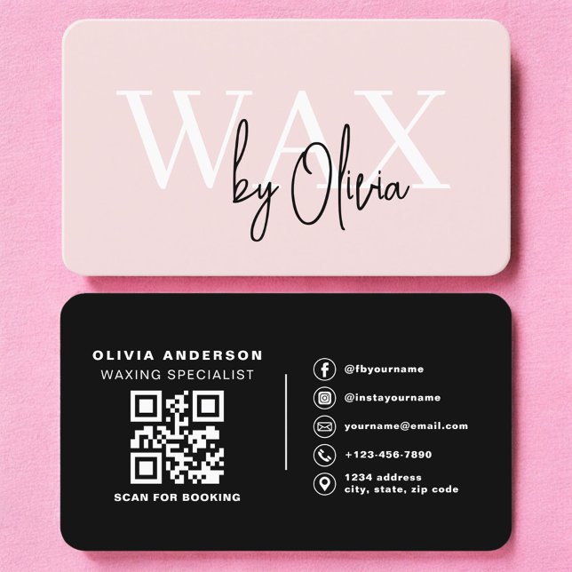 Cartão De Visita Esthetician Wax Specialist Pink QR Code (Criador carregado)