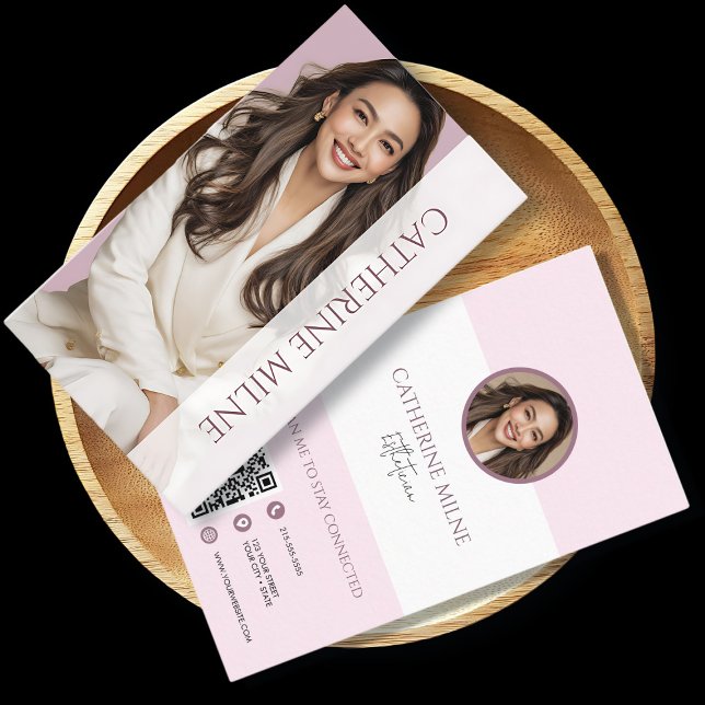 Cartão De Visita Estheticista Beautician Pink QR Code & Photo (Criador carregado)