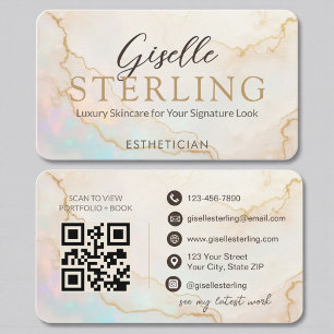 Cartão De Visita Estheticista Elegante Pearl Opal Script Dourado