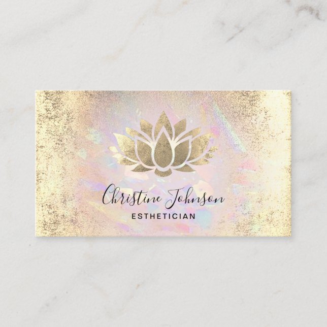 Cartão De Visita estheticista faux gold foil lotus em textura opal (Frente)