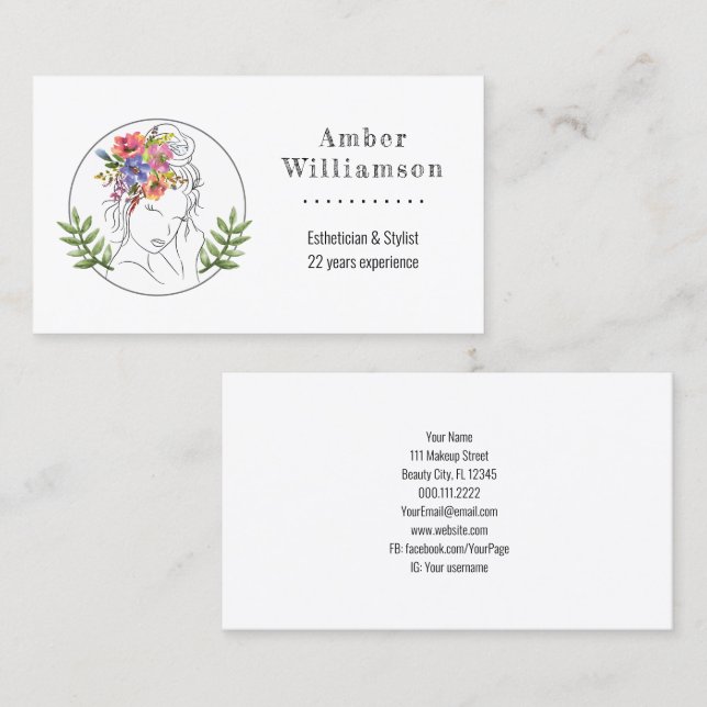 Cartão De Visita Estheticista Moderno Stylist Spa Elegante Chic Flo (Frente/Verso)