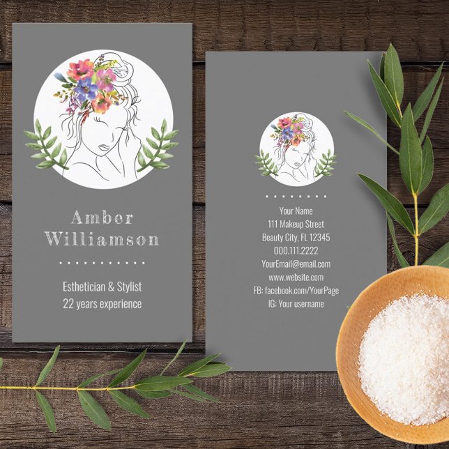 Cartão De Visita Estheticista Moderno Stylist Spa Elegante Chic Flo (Criador carregado)