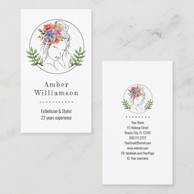 Cartão De Visita Estheticista Moderno Stylist Spa Elegante Chic Flo (Frente/Verso)