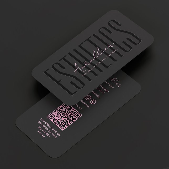 Cartão De Visita Estheticista Negro Rosa Mínimo (Beautician Esthetician Black Pink Minimal Business Card
)