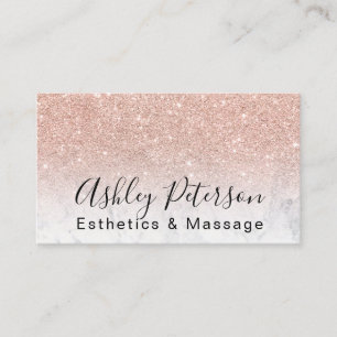 Cartão De Visita Esthetics massage script marble rosa gold glitter
