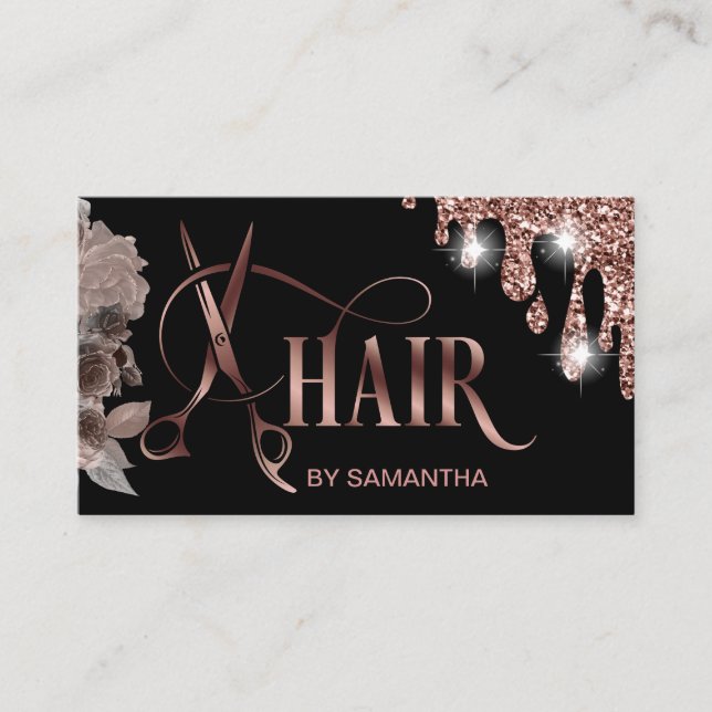 Cartão De Visita Estilhador de cabelo rosa dourado tesoura para cab (Frente)