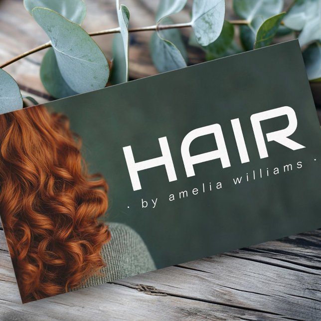 Cartão De Visita Estilhador de cabelos verde-escuro moderno (Modern dark green hair hairdresser stylist business card)