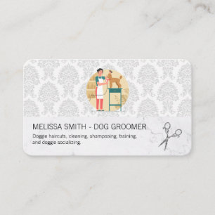 Cartão De Visita Estilista de Cabelo de Cachorro Padrão Damask