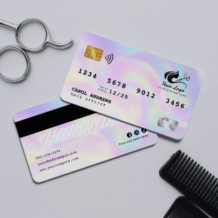 Cartão De Visita Estilista de Cabelo Holográfico Moderno no Estilo