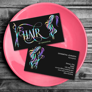 Cartão De Visita Estilista de cabelo holográfico tipografia extensã