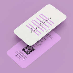Cartão De Visita Estilista de Cabelo Minimalista Script Branco Roxo