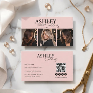 Cartão De Visita Estilista de Cabelo Moderno Código QR de Foto Rosa