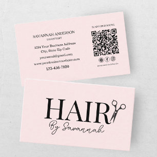 Cartão De Visita Estilista de Cabelo Moderno Código QR Rosa