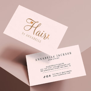 Cartão De Visita Estilista de cabelo moderno rosa dourado chic scri