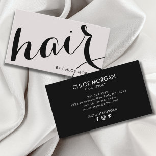 Cartão De Visita Estilista de cabelo moderno script rosa pérola
