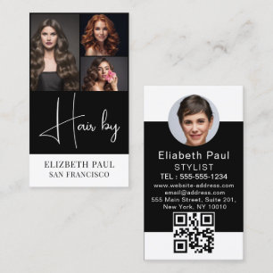 Cartão De Visita estilista de cabelo preto e branco luxuoso 3 foto