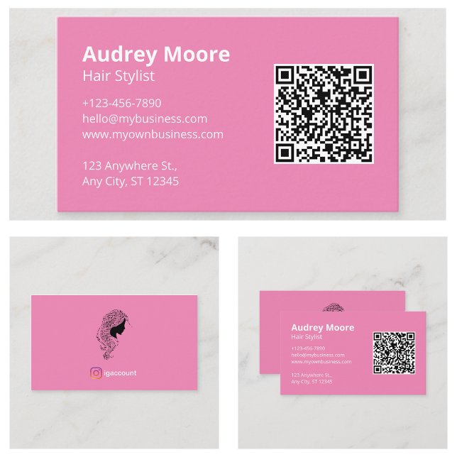Cartão De Visita Estilista de cabelo rosa minimalista (Minimalist Pink Hair Stylist Business Card
)
