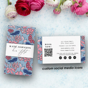 Cartão De Visita Estilista de Cabelo Salão Floral de Impressão de B