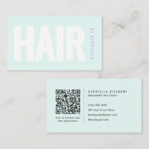 Cartão De Visita Estilista de Cabelo Verde-Mint com Código QR Minim