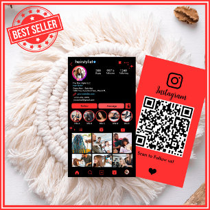 Cartão De Visita Estilista de Cabelo Vermelho Instagram QR Mídia So