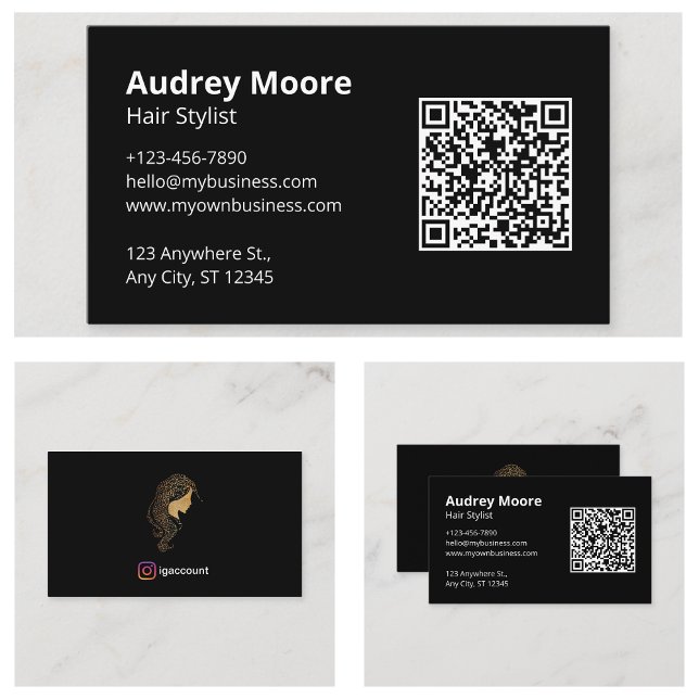 Cartão De Visita Estilista de Cabelos Pretos Minimalista (Minimalist Black Hair Stylist Business Card
)
