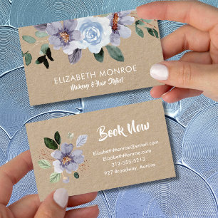 Cartão De Visita Estilista de Cabelos Salon Makup Flores Roxas