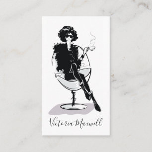 Cartão De Visita Estilista de Moda Mulher Ilustração Preto e Branco