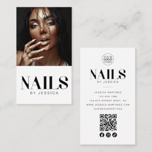 Cartão De Visita Estilo Branco Código QR Foto Logo Salão de Unhas