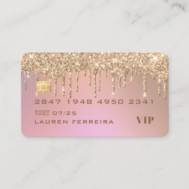 Cartão de Visita Estilo Cartão de Crédito em Rose  (Frente)