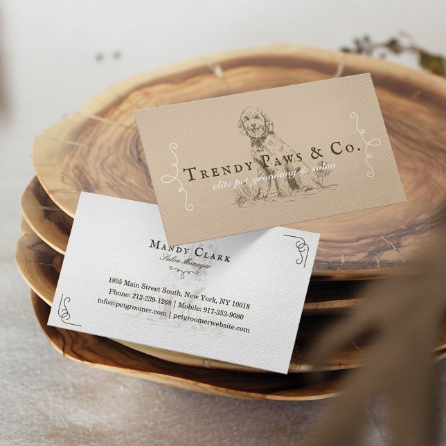 Cartão De Visita Estilo Clássico Boutique Pet Salon Goldendoodle Cã (Criador carregado)