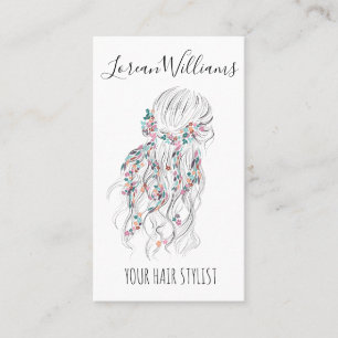 Cartão De Visita Estilo de Cabelo de Onda Branca Moderno Boho Negro